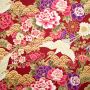 Poplin gold-foil vogel met bloemen rood