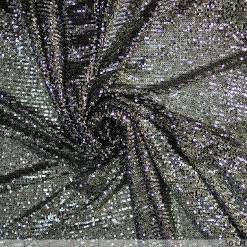 Stretch paillettenstof zilver op zwart