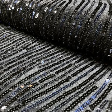 Velours wavy stripe pailletten marine