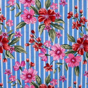 Katoen Spandex stof streep met bloem print