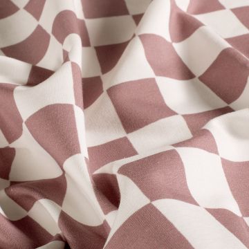 French Terry GOTS Digitaal Bedrukt Blokken mauve