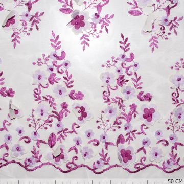 Mesh Embrodery Flowers 3D Fuchsia