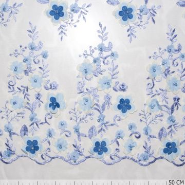 Mesh Embrodery Flowers 3D Light Blue