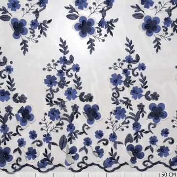 Mesh Embrodery Flowers 3D Blue Candlewick