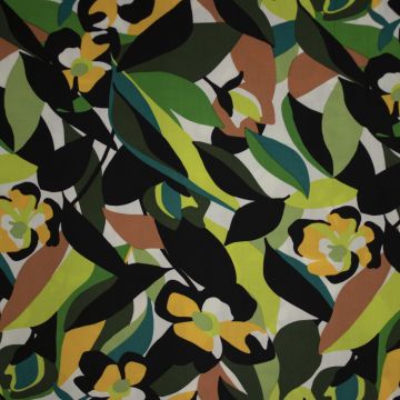 Stretch viscose bloemen geel-groen