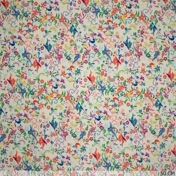 Katoen viscose mini vogels en bloemen