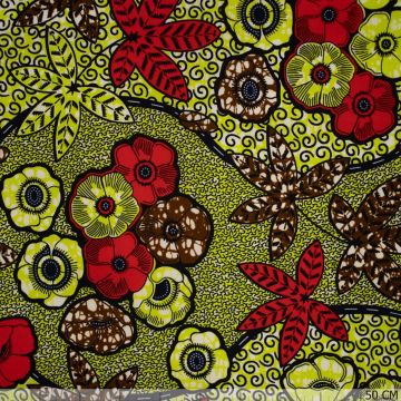 Afrikaanse wax print poppy op lime