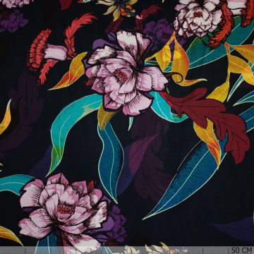 Satijn bold flowers zwart