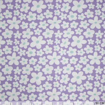 Tricot witte bloemen op lila