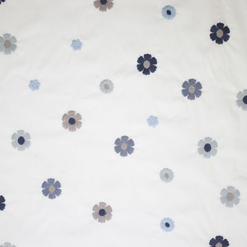 Poplin geborduurd bloem grijsblauw