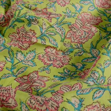 Katoen batik doodle bloemen lime