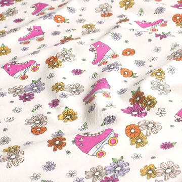 Katoen tricot flower power rollerskate
