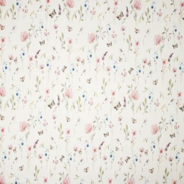 Rib jersey bloemen gebroken wit