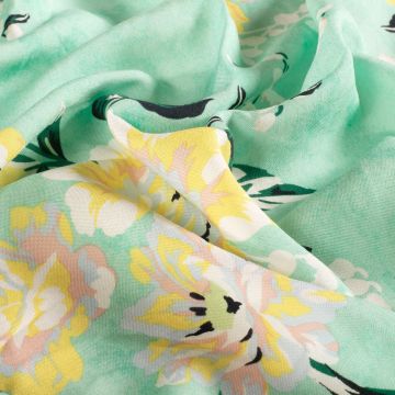 Bamboe Poplin stof bedrukt Bloemen Mint