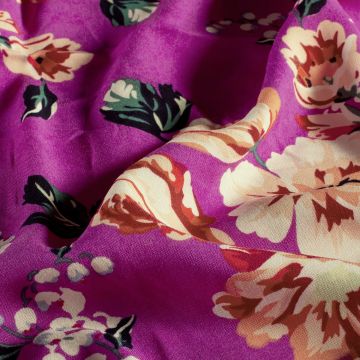 Bamboe Poplin stof bedrukt Bloemen Fuchsia