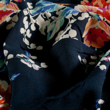 Bamboe Poplin stof bedrukt Bloemen Blauw