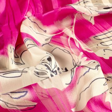 Chiffon stof bedrukt Bloemen Fuchsia