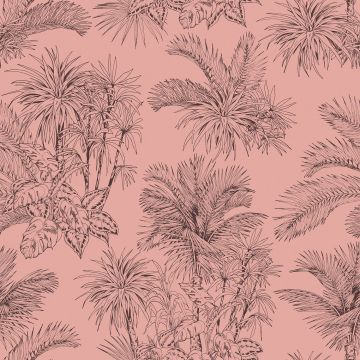 Mousseline bedrukt Palmen Roze Wit
