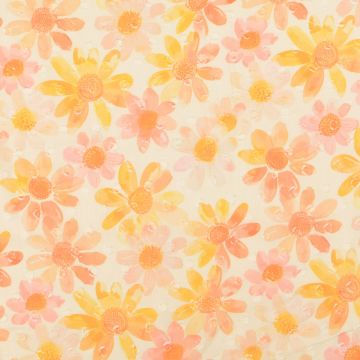 Katoen voile dots bloemen abrikoos