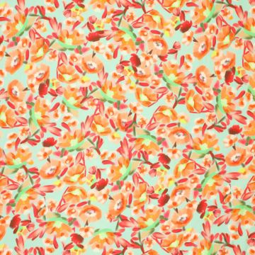 Stretch katoen bloemen print oranje