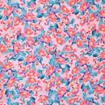 Stretch katoen bloemen print lila