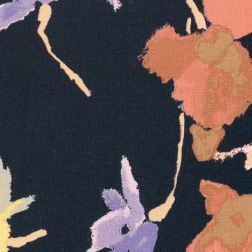 Geweven Viscose Linnen Stof Bloem marineblauw