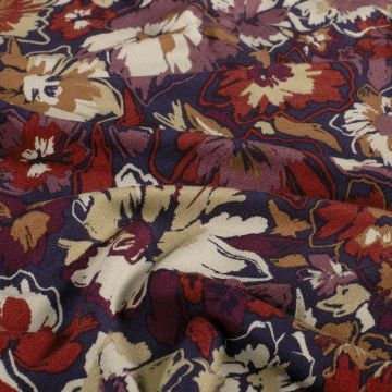 Viscose tricot bloemen warme tinten