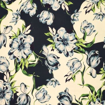 Silky Stretch Viscose Tulpen blauw