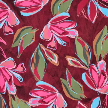 Stretch viscose twill bloemen rood