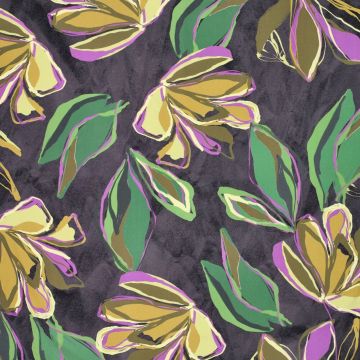 Stretch viscose twill bloemen grijs
