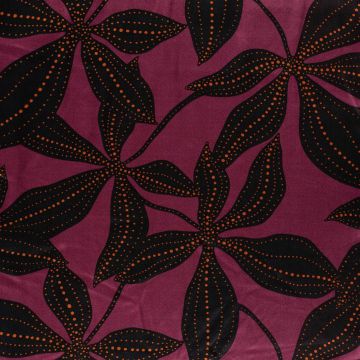 Viscose satijn grafische bloemen aubergine