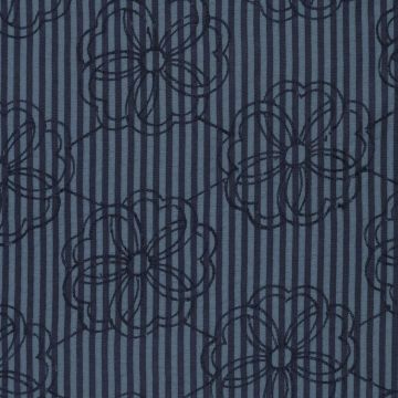 Viscose streep Bloemenborduursel blauw