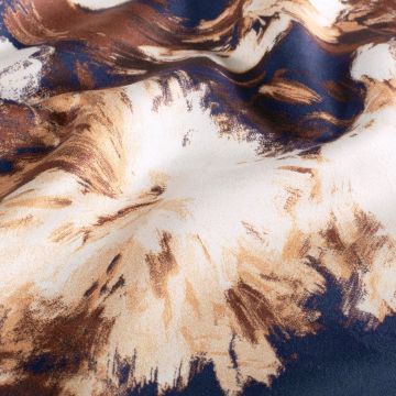 Suède stretch abstract blauw-bruin