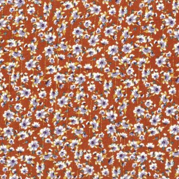 Viscose Crepe kleine bloemen lurex roest