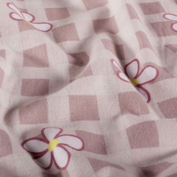 Flanel stof bedrukt Bloemen en Blokken