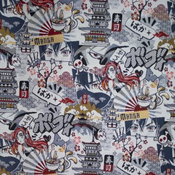 Manga jacquard jeansblauw