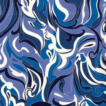 Stretch katoen satijn swirls blauw