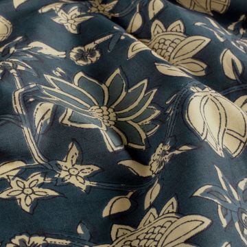 Katoen batik bloem blauw