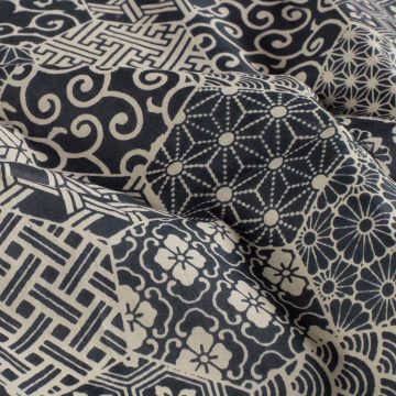 Katoen batik sashiko print blauw