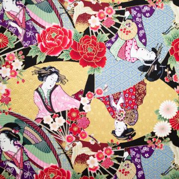 Poplin gold-foil geisha patchwork