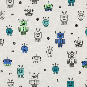 Jersey melange neon robots ecru