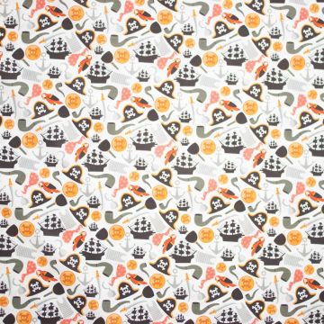 Katoen poplin piratenleven wit