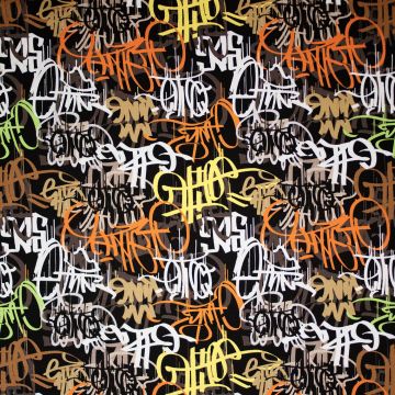 Tricot graffiti tag oranje-lime