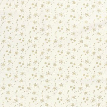 Katoen Poplin stof bedrukt en folie Kerststerren Gebroken wit