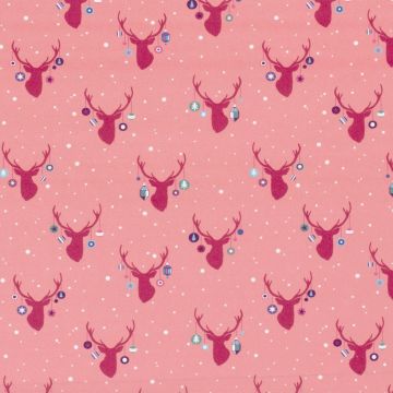 Katoen Poplin stof bedrukt Kerst sneeuwvlokje Roze