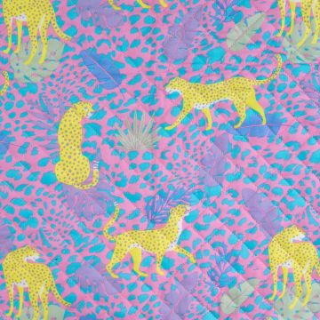 Katoen Combi patchwork stof panter roze