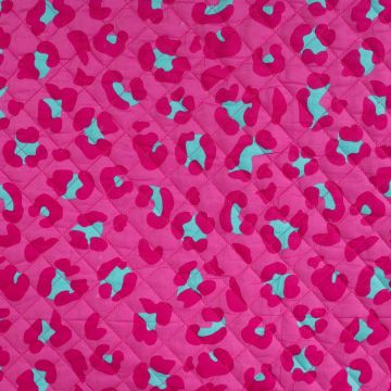 Katoen Combi patchwork Leopard stof fuchsia