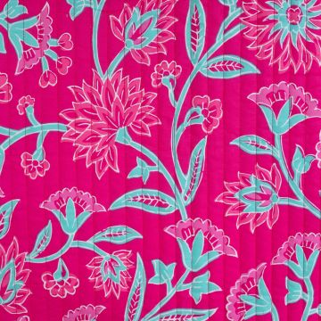 Gewatteerde Katoen Combi Flower stof fuchsia