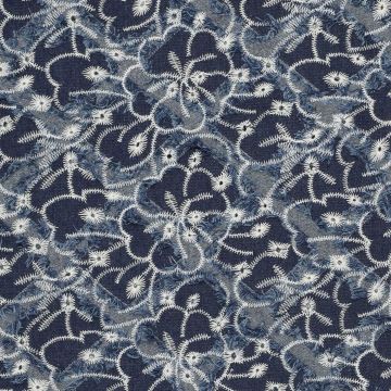 Indigo Denim rafel blok All-Over geborduurd