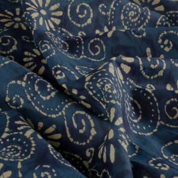 Batik Katoen bedrukt Bloemen blauw